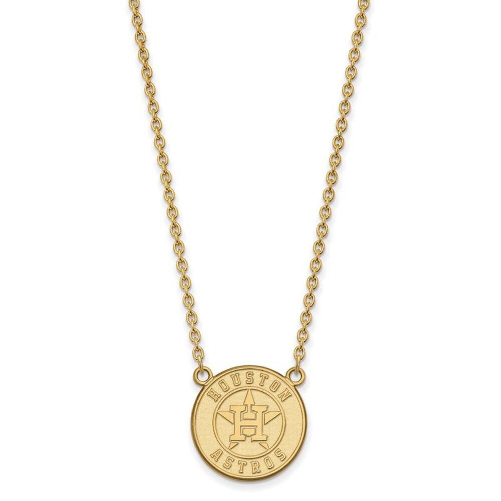 10K Yellow Gold MLB Houston Astros LG Disc Necklace, 18 Inch